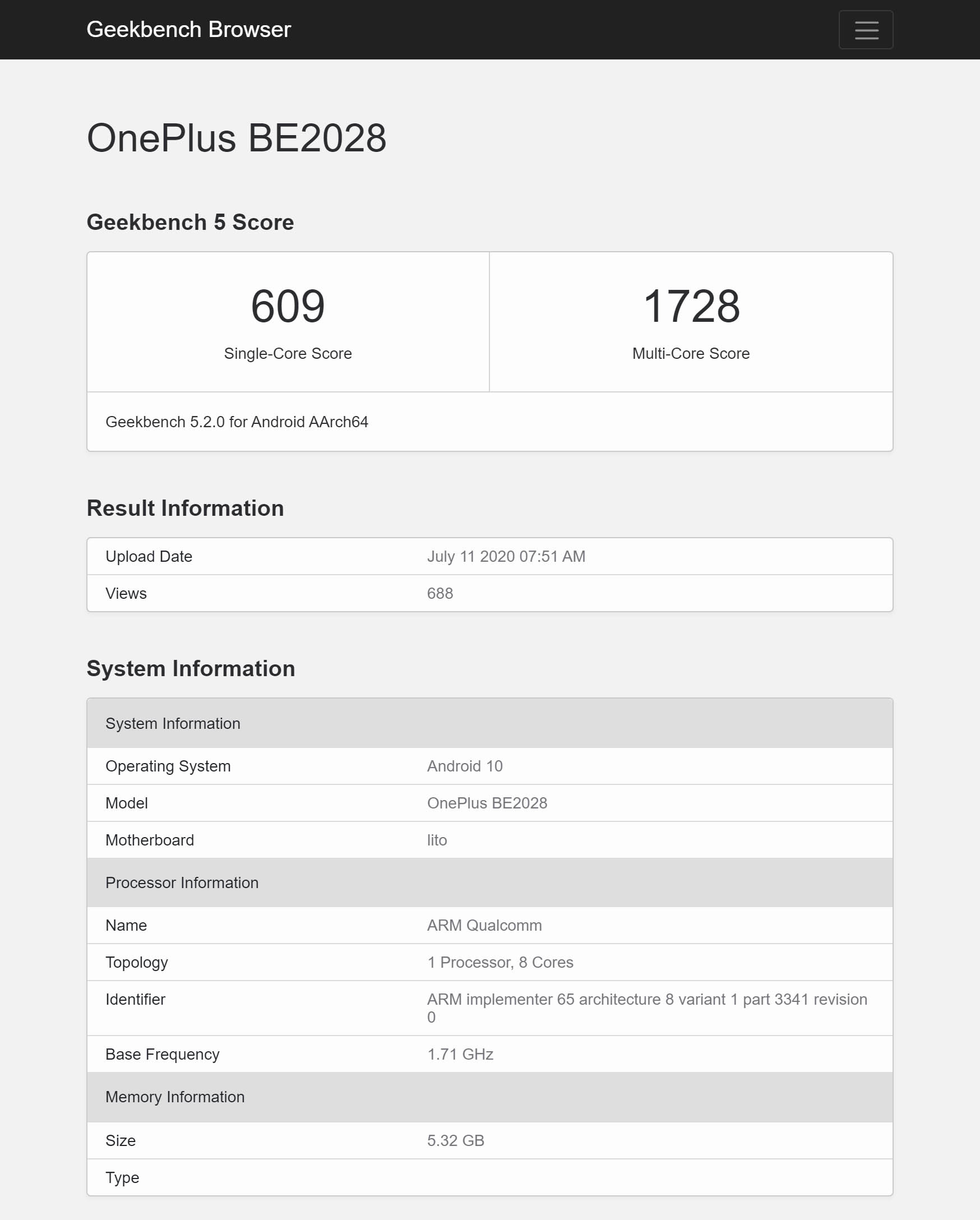 oneplus nord lite geekbench listing