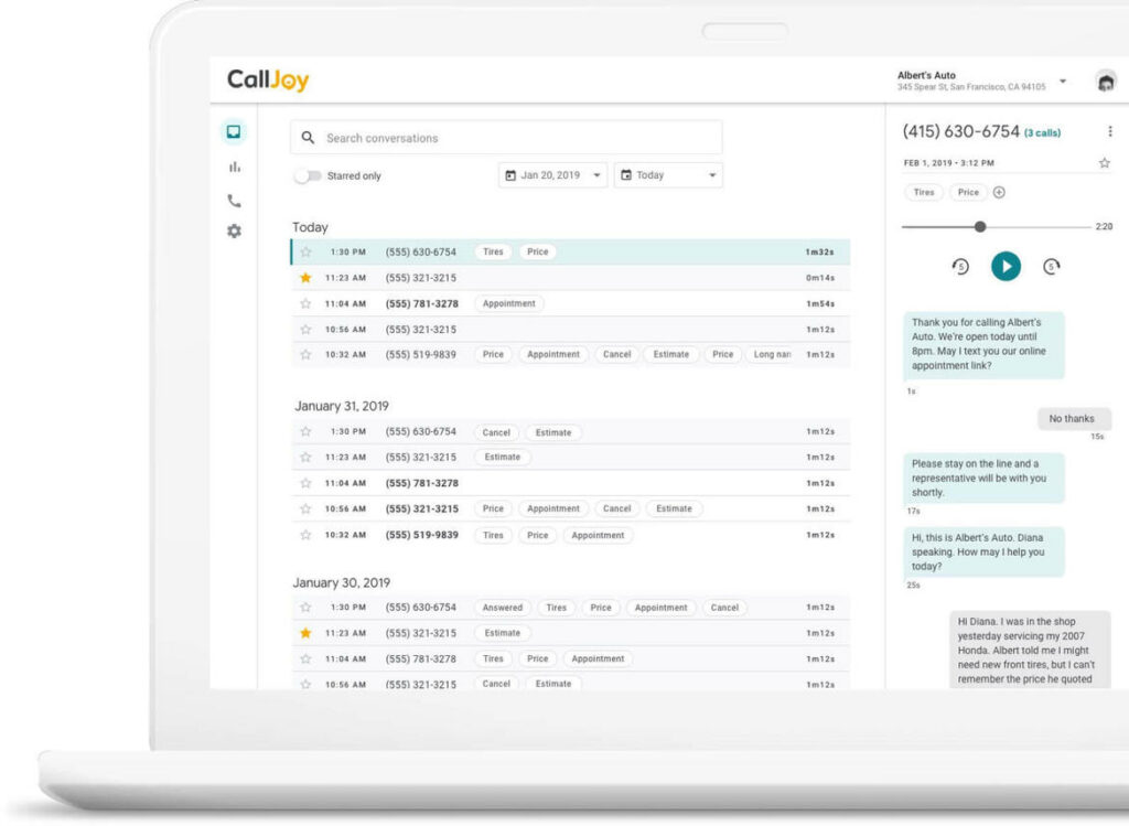 Online Dashboard of Calljoy calljoy by google