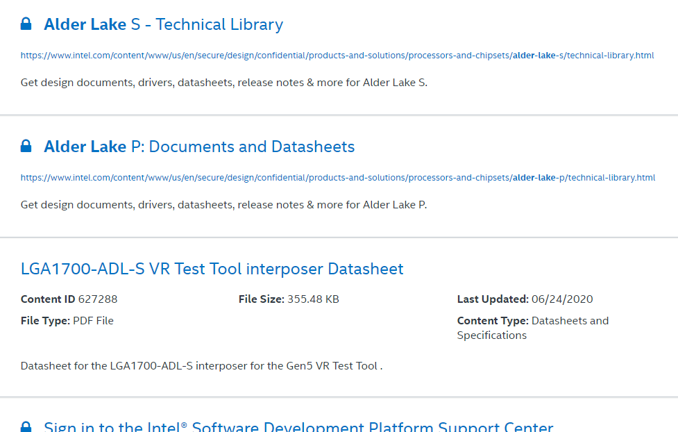 Screenshot From Intel Website Intel leak LGA 1700